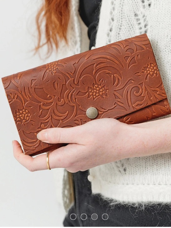 Portland Leather Handbags - Portland Leather  Rancher Wallet Floral Embossed Wallet - Tan 7.5 x 4.25